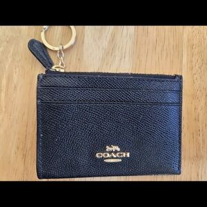 Coach Black Leather Card Holder with Keychain